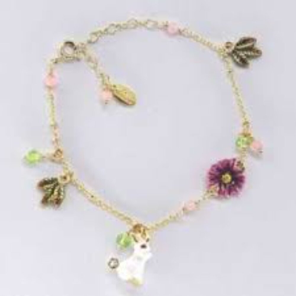Les Nereides rabbit and purple flower chain bracelet